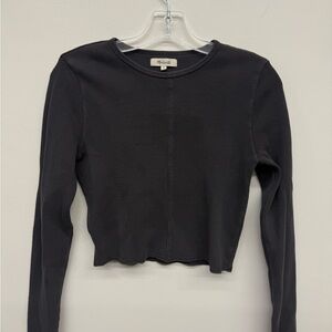 Madewell Black Waffle-Knit Long Sleeve Crop Tee